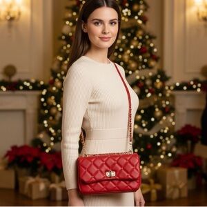 BADGLEY MISCHKA RED QUILTED CROSSBODY STUDDED BAG
